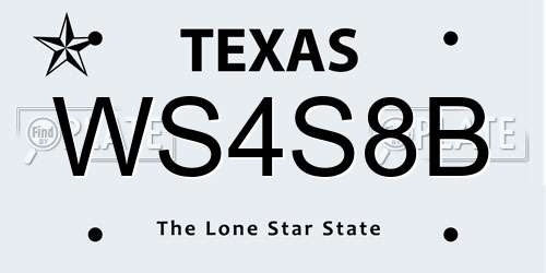WS4S8B Texas License Plate