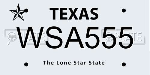 WSA555 Texas License Plate