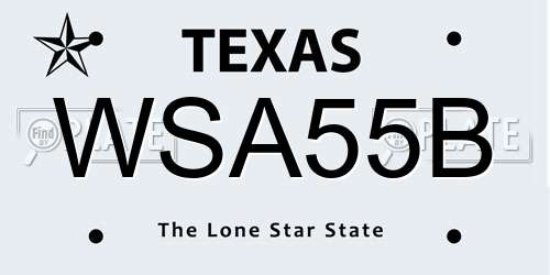 WSA55B Texas License Plate