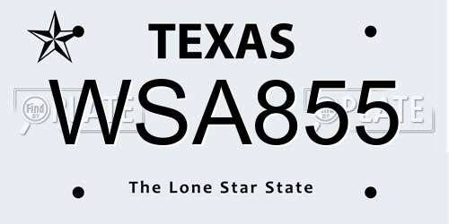 WSA855 Texas License Plate