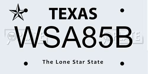WSA85B Texas License Plate
