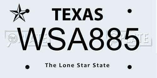 WSA885 Texas License Plate