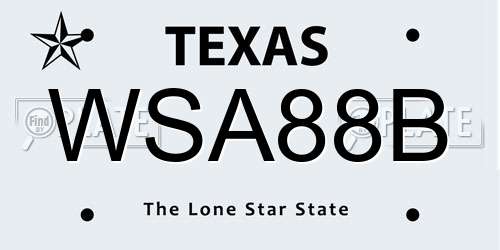 WSA88B Texas License Plate