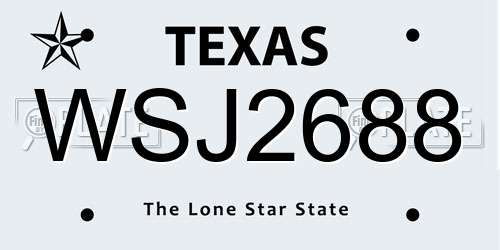 WSJ2688 Texas License Plate