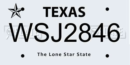 WSJ2846 Texas License Plate
