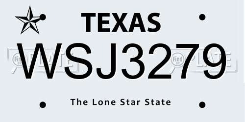 WSJ3279 Texas License Plate