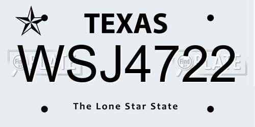 WSJ4722 Texas License Plate