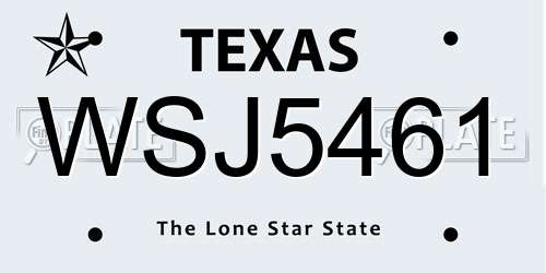 WSJ5461 Texas License Plate