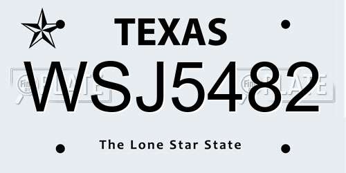 WSJ5482 Texas License Plate
