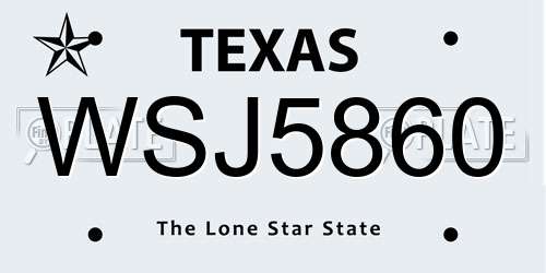 WSJ5860 Texas License Plate