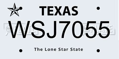 WSJ7055 Texas License Plate