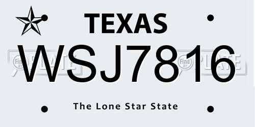 WSJ7816 Texas License Plate