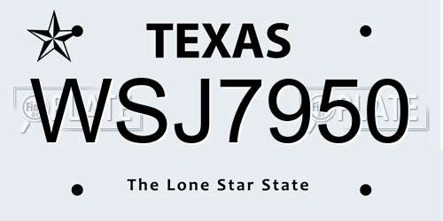 WSJ7950 Texas License Plate