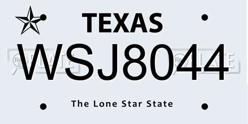 WSJ8044 Texas License Plate