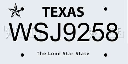 WSJ9258 Texas License Plate
