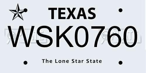 WSK0760 Texas License Plate