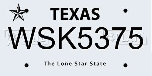 WSK5375 Texas License Plate