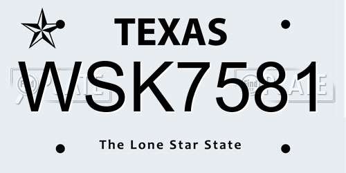 WSK7581 Texas License Plate