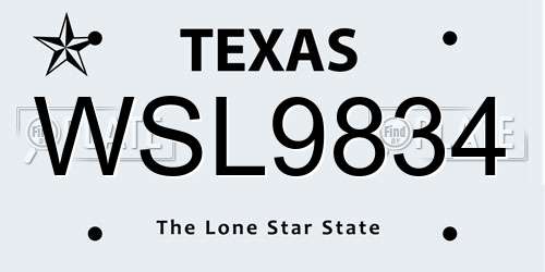 WSL9834 Texas License Plate