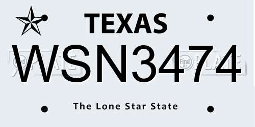 WSN3474 Texas License Plate