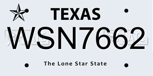 WSN7662 Texas License Plate