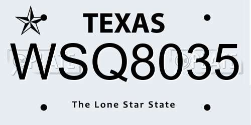 WSQ8035 Texas License Plate