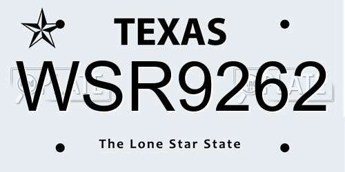 WSR9262 Texas License Plate