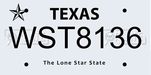 WST8136 Texas License Plate