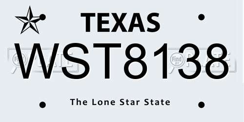 WST8138 Texas License Plate