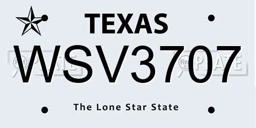 WSV3707 Texas License Plate