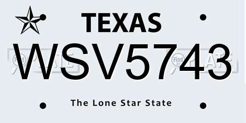WSV5743 Texas License Plate