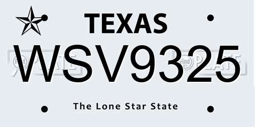 WSV9325 Texas License Plate