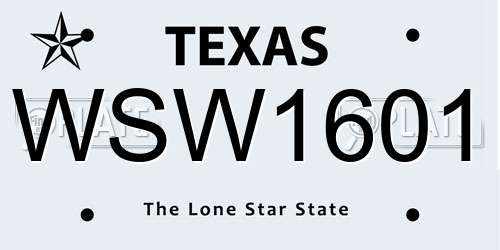 WSW1601 Texas License Plate