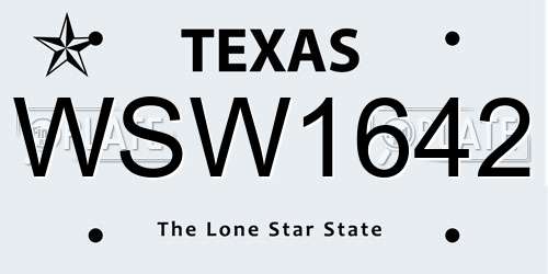 WSW1642 Texas License Plate