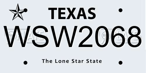 WSW2068 Texas License Plate