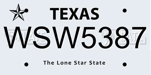 WSW5387 Texas License Plate
