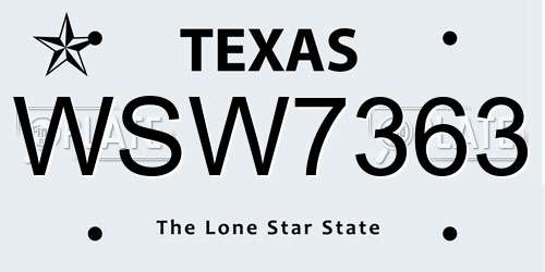 WSW7363 Texas License Plate