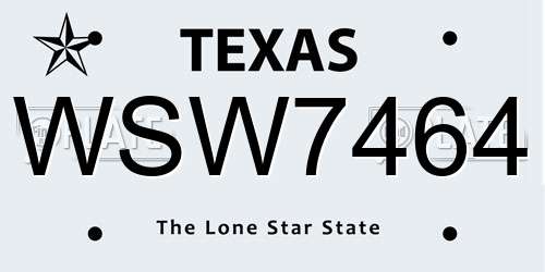 WSW7464 Texas License Plate