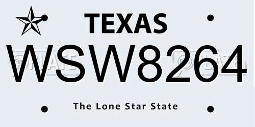 WSW8264 Texas License Plate