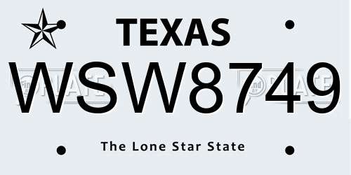 WSW8749 Texas License Plate