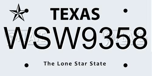 WSW9358 Texas License Plate