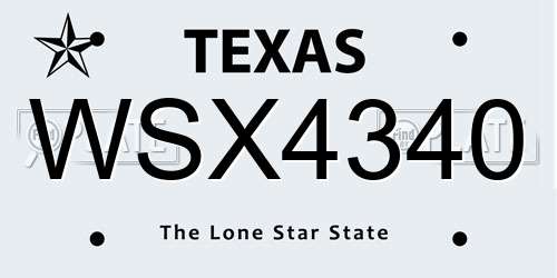 WSX4340 Texas License Plate