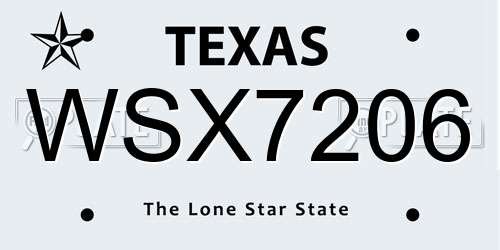 WSX7206 Texas License Plate
