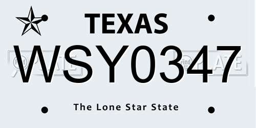 WSY0347 Texas License Plate