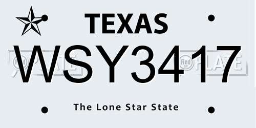 WSY3417 Texas License Plate