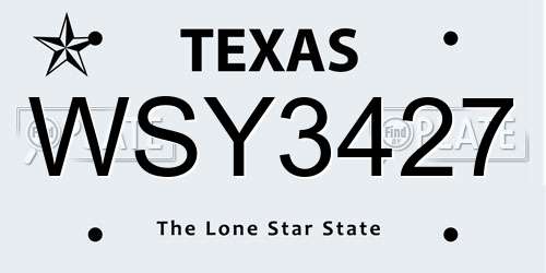 WSY3427 Texas License Plate
