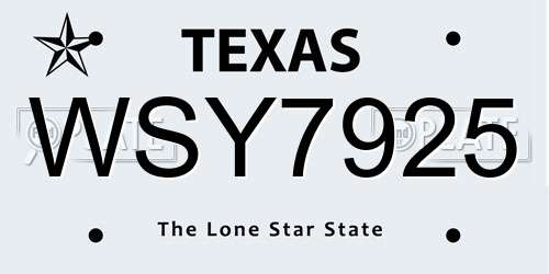 WSY7925 Texas License Plate