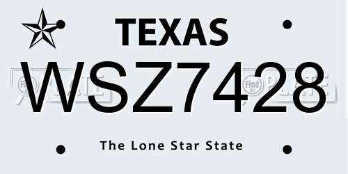 WSZ7428 Texas License Plate
