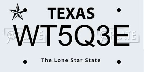 WT5Q3E Texas License Plate