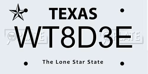 WT8D3E Texas License Plate